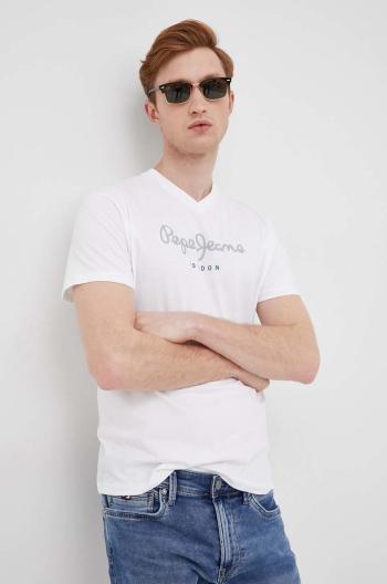 Bavlněné tričko Pepe Jeans Eggo V N bílá barva, s potiskem