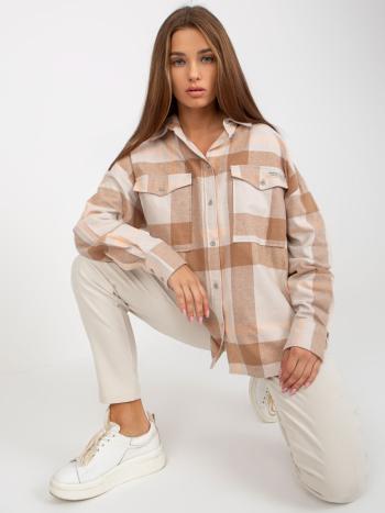 BAVLNĚNÁ KÁROVANÁ KOŠILE - BÉŽOVÁ/KRÉMOVÁ -D71720W11085A-BEIGE-CREAMY WHITE Velikost: 2XL