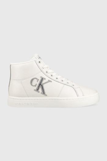 Kožené sneakers boty Calvin Klein Jeans Classic Cupsole Laceup Mid bílá barva