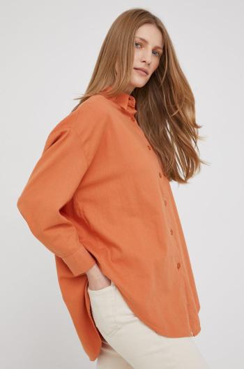 Bavlněné tričko Answear Lab oranžová barva, relaxed, s klasickým límcem