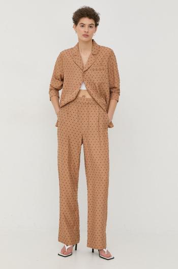 Kalhoty Bruuns Bazaar dámské, béžová barva, široké, high waist