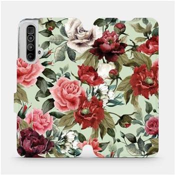 Flipové pouzdro na mobil Realme X3 SuperZoom - MD06P Růže a květy na světle zeleném pozadí (5903516343140)