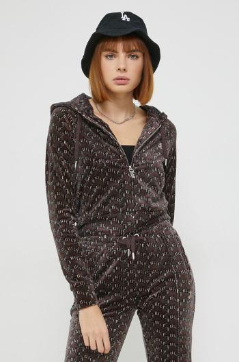 Mikina Juicy Couture dámská, hnědá barva, s kapucí, vzorovaná