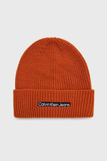 Vlněný klobouk Calvin Klein Jeans oranžová barva, z tenké pleteniny
