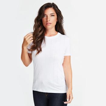 Guess dámské bílé tričko s kamínky - S (TWHT)