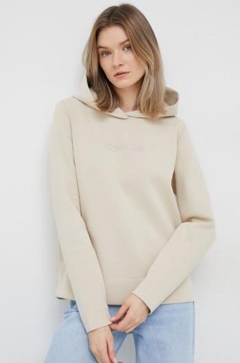 Mikina Calvin Klein dámská, béžová barva, s kapucí, s aplikací
