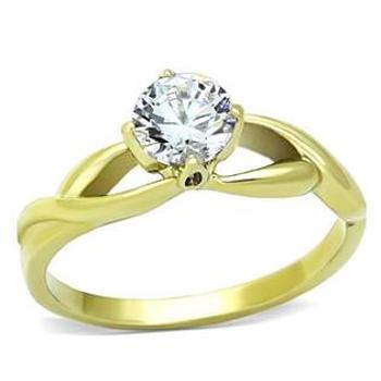 Šperky4U Zlacený ocelový prsten se zirkonem - velikost 50 - OPR1562-50
