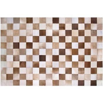 Kožený koberec hnědý s béžovou 160 x 230 cm SOLMAZ, 182103 (beliani_182103)