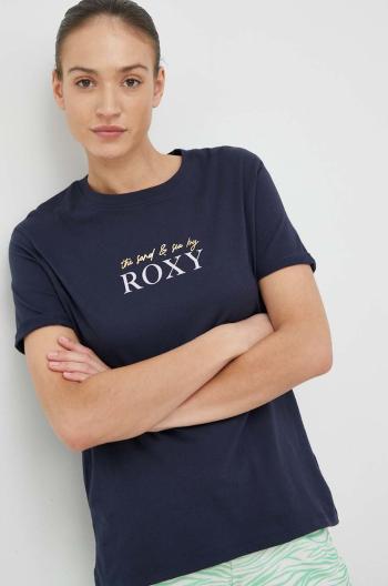 Bavlněné tričko Roxy tmavomodrá barva