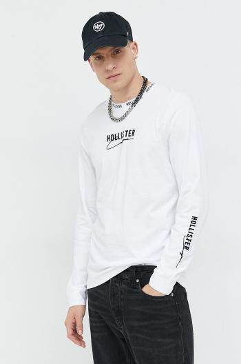 Bavlněné tričko s dlouhým rukávem Hollister Co. bílá barva, s aplikací