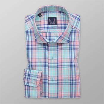Pánská slim fit košile mátové barvy s kostkovaným vzorem 14800 176-182 / M (39/40)