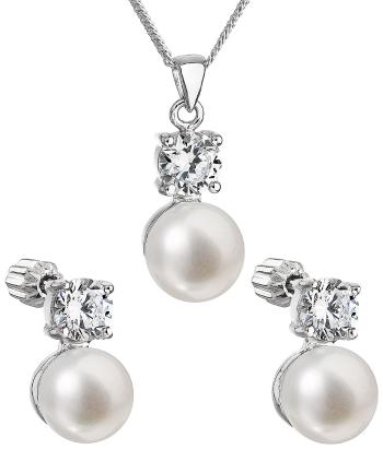 Stříbrný set s pravými perlami a zirkony: náušnice+náhrdelník AG3101