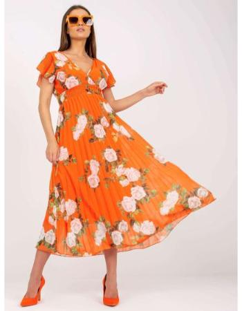 Dámské šaty plisované květinové midi DANNI oranžové 