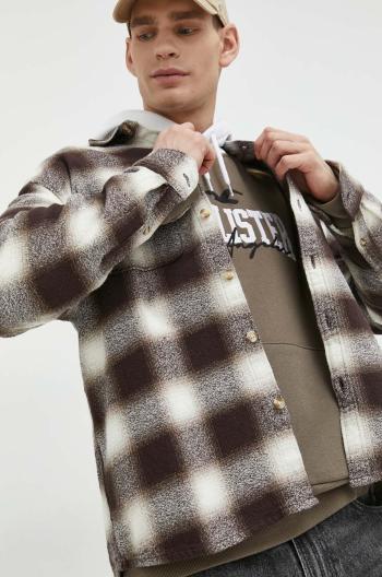 Bavlněné tričko Abercrombie & Fitch hnědá barva, regular, s klasickým límcem