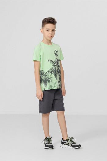 Dětské bavlněné tričko 4F zelená barva, s potiskem