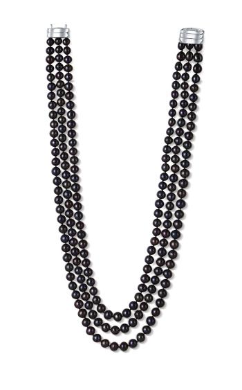 JwL Luxury Pearls Luxusní třířadý náhrdelník z pravých černých perel JL0669