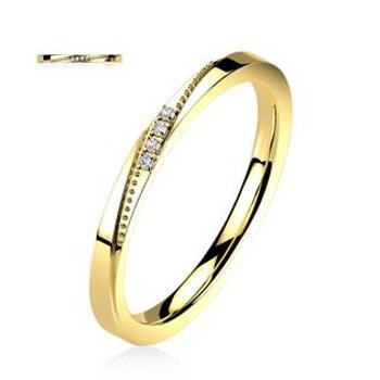 Šperky4U Zlacený ocelový prsten s čirými zirkony - velikost 57 - OPR1869-57