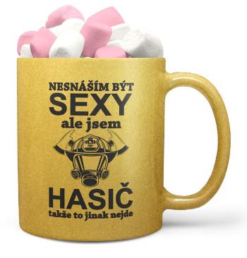 Hrnek Sexy hasič - zlatý (Náplň hrníčku: Marshmallow)