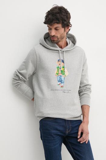 Mikina Polo Ralph Lauren pánská, šedá barva, s kapucí, s potiskem, 710953719