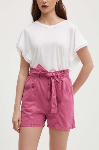 Kraťasy Pepe Jeans VALLE dámské, růžová barva, hladké, high waist, PL801097