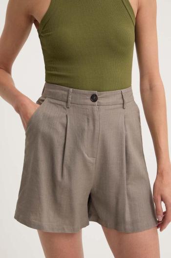 Lněné šortky Answear Lab šedá barva, high waist