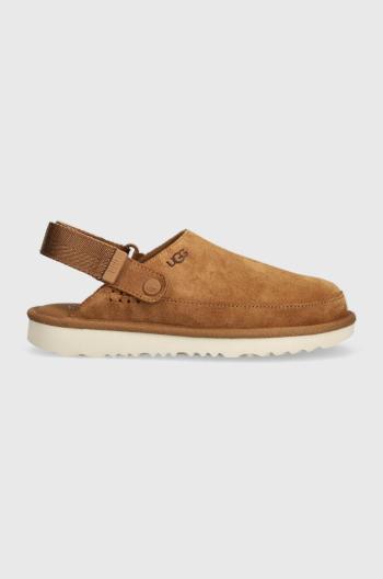 Dětské semišové papuče UGG GOLDENSTAR CLOG hnědá barva