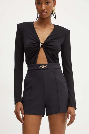 Kraťasy Elisabetta Franchi dámské, černá barva, hladké, high waist, SH00746E2