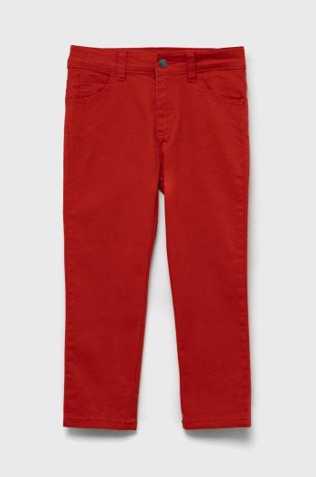 Dětské kalhoty United Colors of Benetton červená barva, hladké