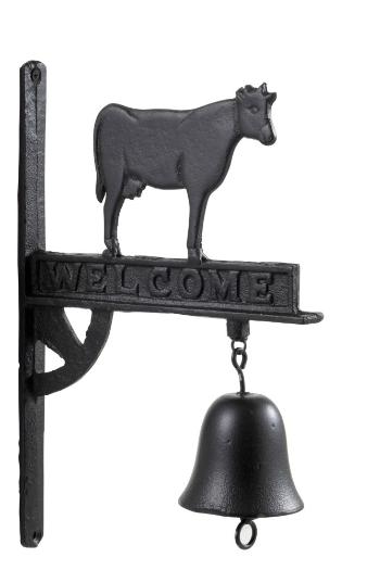 Černý litinový zvonek na dveře s krávou Welcome - 23*2,5*35 cm 90693