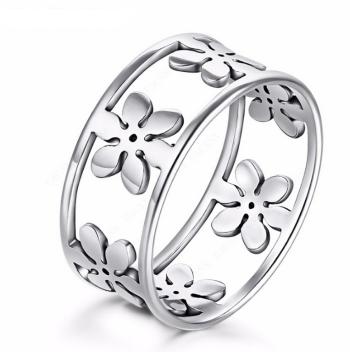 Ziskoun Dámský prsten z chirurgické oceli s květinami- stříbrný SR000033 Velikost: 10