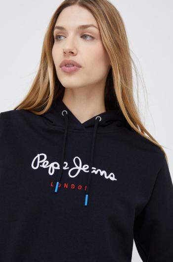 Bavlněná mikina Pepe Jeans dámská, černá barva, s aplikací