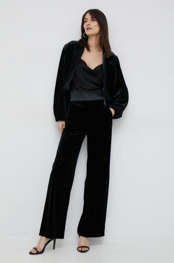 Kalhoty Emporio Armani dámské, černá barva, široké, high waist
