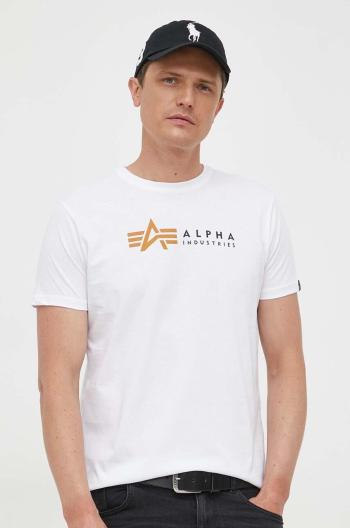 Bavlněné tričko Alpha Industries T 118502 09 bílá barva, s potiskem, 118502.09-white