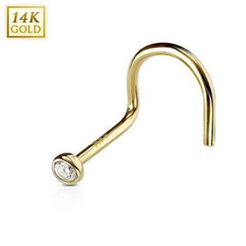 Šperky4U Zlatý piercing do nosu - 2 mm zirkon, Au 585/1000 - ZL01176-YG