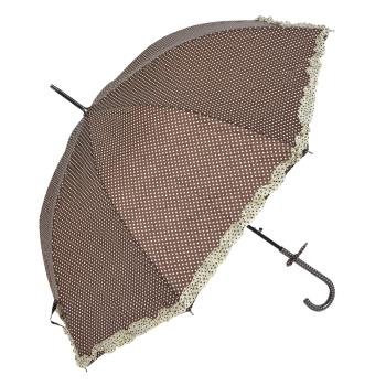 Hnědý deštník s puntíky a béžovým lemem JZUM0030CH