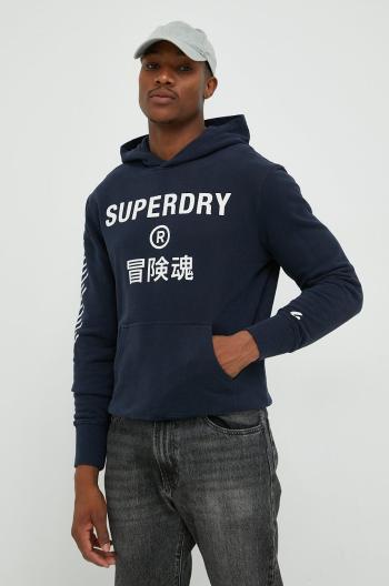 Bavlněná mikina Superdry pánská, tmavomodrá barva, s potiskem