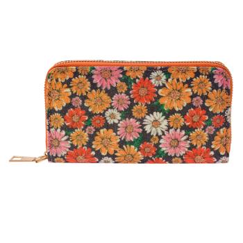 Oranžovo černá peněženka s květinami - 16*9 cm MLPU0259L