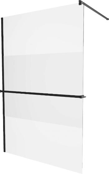 MEXEN/S KIOTO Sprchová zástěna WALK-IN s poličkou a držákem ručníků 120 x 200 cm, transparent/matné sklo 8 mm, černá 800-120-121-70-35