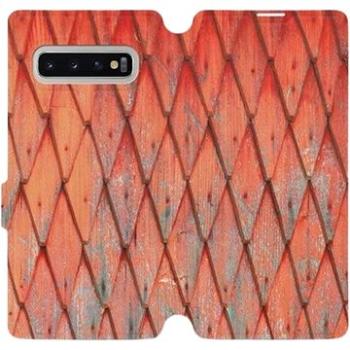 Flipové pouzdro na mobil Samsung Galaxy S10 Plus - MK01S Oranžový vzor dřeva (5903226813520)