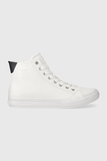 Kožené kecky Tommy Hilfiger TH HI VULC STREET LTH ESS pánské, bílá barva, FM0FM04897