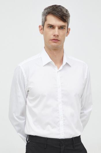 Bavlněné tričko Karl Lagerfeld bílá barva, slim, s klasickým límcem