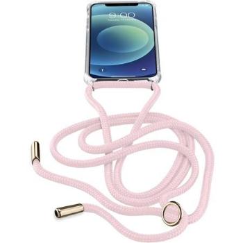 Transparentní zadní kryt Cellularline Neck-Case s růžovou šňůrkou na krk pro Apple iPhone 12 MINI