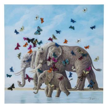 Obraz s ručními tahy Elefants with Butterflys 120×120 cm