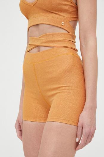 Kraťasy Guess dámské, oranžová barva, hladké, medium waist