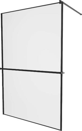 MEXEN/S KIOTO Sprchová zástěna WALK-IN s poličkou a držákem ručníků 110 x 200 cm, transparent/černá 8 mm, černá 800-110-121-70-70