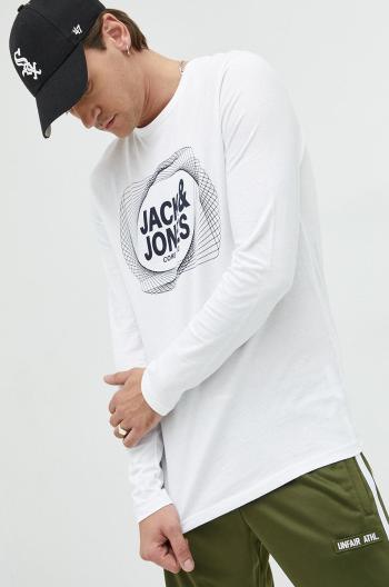 Bavlněné tričko s dlouhým rukávem Jack & Jones JCOLUCA TEE LS CREW NECK FST bílá barva, s potiskem, 12225444