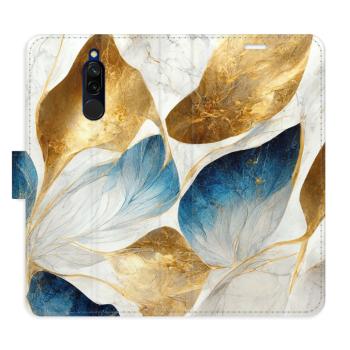 Flipové pouzdro iSaprio - GoldBlue Leaves - Xiaomi Redmi 8