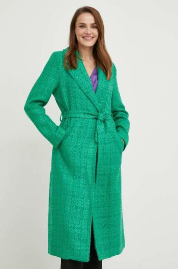 Kabát s vlnou Answear Lab zelená barva, přechodný, bez zapínání