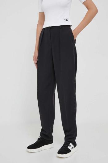 Kalhoty Calvin Klein dámské, černá barva, jednoduché, high waist