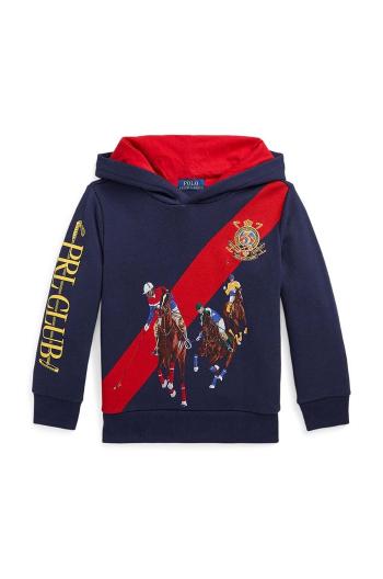 Dětská mikina Polo Ralph Lauren tmavomodrá barva, s kapucí, s potiskem